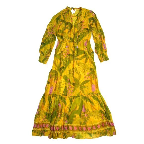 NWT Anthropologie x FARM Rio Printed Maxi in Yellow Floral Chiffon Dress S $230 - Picture 1 of 8